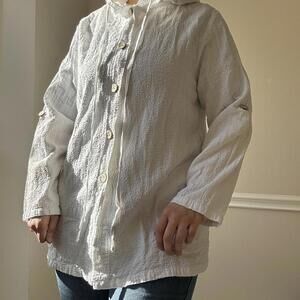 White cotton button up hoodie jacket cover up
